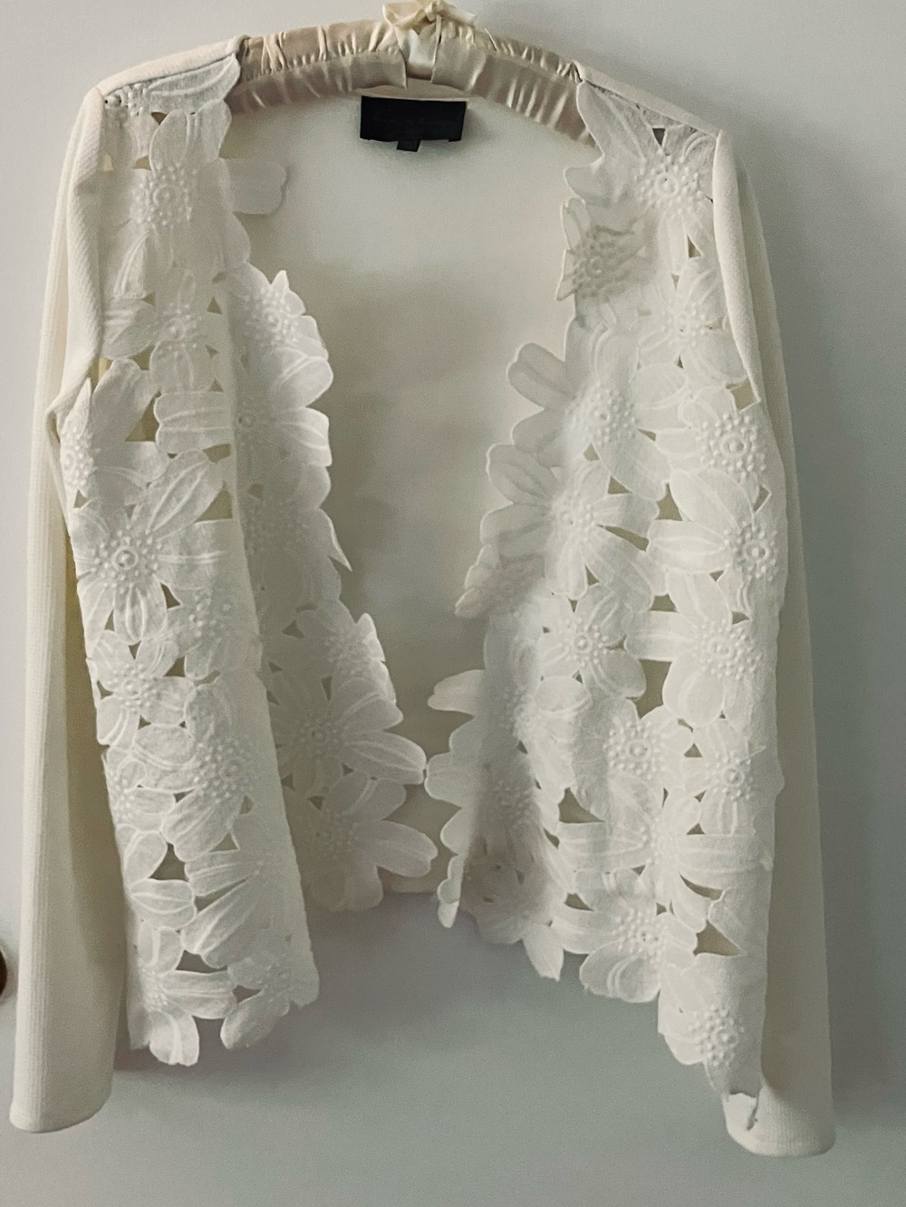 Sunday in Brooklyn White Floral Cutwork Open Cardigan
